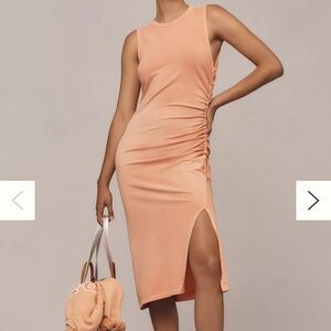 NWT Nation LTD Iris Side Ruched Stretch Pima Cotton Midi Dress Peach Amber Small